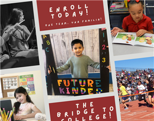 Kindergarten scholar collage girl playing flute, girl reading book, boy smiing, scholars running, girl on computer